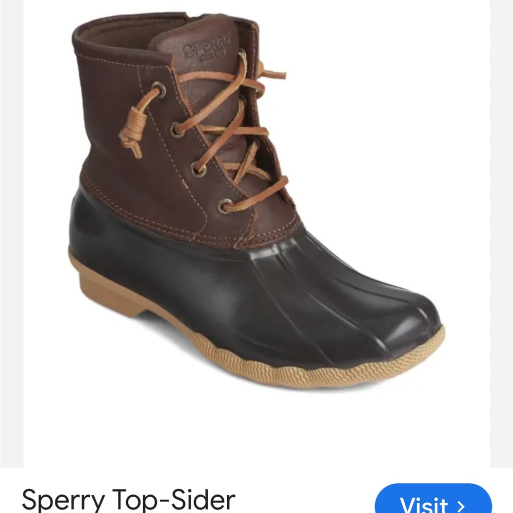Sperry Girls’s Brown Leather & Black Rubber Duck Boot with Tan Laces